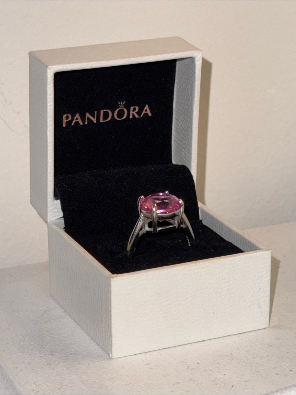 Sterling silver S925 Pink solitaire cut Zirconia Adjustable Ring